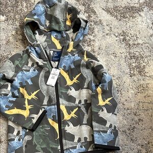 GAP Boys' Hooded Zip Jacket with Yellow, Blue, Green Dino Print